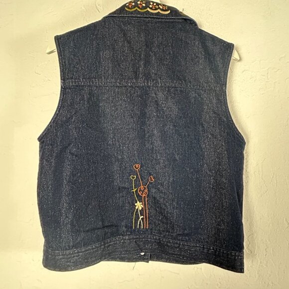 Vintage Signature By Jerell Womens Embroidered Denim Vest Boho Floral Size Small - Picture 2 of 7